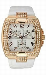 Guess Watches : W16002L1 Quartz Analog Day Date White Leather Women Watch