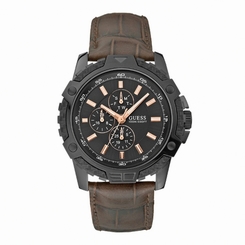 Guess Watches : W16579G1 Quartz Black Dial Stainless Steel Case With Brown Leather Strap Men Watch
