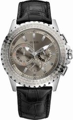 Guess Watches : W17523G1 Quartz Silver Dial Black Leather Men Watch