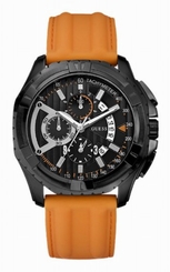 Guess Watches : W18540G2 Quartz Black Dial Stainless Steel Case With Orange Leather Strap Men Watch