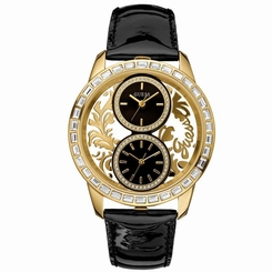 Guess Watches : W18544L1 Quartz Gold Tone Stainless Steel Case With Black Leather Strap Women Watch