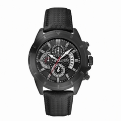 Guess Watches : W18549G1 Quartz Black Dial Stainless Steel Case With Black Leather Strap Men Watch