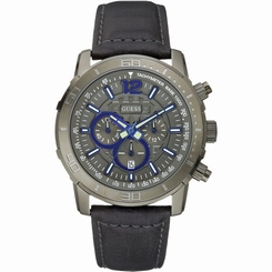 Guess Watches : W19006G1 Quartz Gray Dial Stainless Steel Case With Black Leather Strap Men Watch