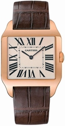 Cartier Watches : W2006951 Manual Winding Polished 18k Rose Gold Silver With Roman Numeral Hour Markers Dial Brown Crocodile Leather Band Men Watch