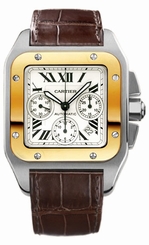 Cartier Watches : W20091X7 Automatic Stainless Steel And Gold Silver Dial Crocodile Brown Leather Band Men Watch