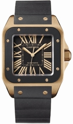 Cartier Watches : W20124U2 Automatic 18kt Rose Gold Black Dial Rubber Black Band Men Watch