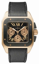Cartier Watches : W2020003 Automatic 18kt Rose Gold Black Dial Black Fabric Band Men Watch