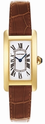 Cartier Watches : W2601556 Quartz 18k Yellow Gold Silver With Roman Numerals Dial Brown Crocodile Leather Band Women Watch