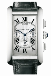 Cartier Watches : W2609456 Self Winding Automatic 18k White Gold Silver Chronograph With Roman Numeral Hour Markers And Date Aperture At 12 Dial Black Crocodile Leather Band Men Watch