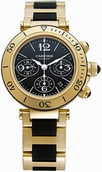 Cartier Watches : W301970M Calibre 8630 Automatic 18kt Yellow Gold Black With Date Between 4 And 5 Dial 18kt Yellow Gold With Black Rubber Central Links Band Men Watch