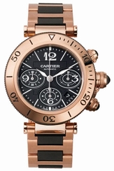 Cartier Watches : W301980M Calibre 8630 Automatic 18kt Rose Gold Black With Date Between 4 And 5 Dial 18k Rose Gold With Black Rubber Central Links Band Men Watch