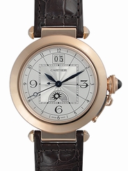 Cartier Watches : W3109151 Caliber 8011 MC Automatic 18k Rose Gold Silver Guilloche Dial With Date At 12 And Second Time Zone With Day/night Disk At 6 Dial Brown Crocodile Leather Band Men Watch