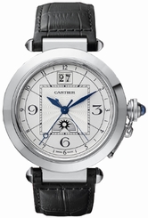 Cartier Watches : W3109255 Caliber 8011 MC Automatic Stainless Steel Silver Guilloche Dial With Date At 12 And Second Time Zone With Day/night Disk At 6 Dial Black Crocodile Leather Band Men Watch