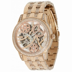 Guess Watches : W37501L1 Quartz Skeletal Dial Rose Gold Tone Stainless Steel Case And Bracelet Women Watch