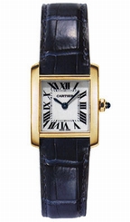 Cartier Watches : W5000256 Calibre 057 Quartz 18k Yellow Gold Silver Grained With Roman Numerals Dial Blue Crocodile Leather Band Women Watch