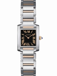 Cartier Watches : W5010001 Quartz Stainless Steel Black Dial Stainless Steel And 18kt Rose Gold Band Women Watch