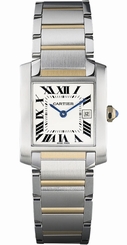 Cartier Watches : W51007Q4 Calibre 057 Quartz Brushed And Polished Stainless Steel Silver Grained With Roman Numerals Dial Brushed And Polished 18k Yellow Gold With Stainless Steel Band Women Watch