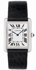 Cartier Watches : W5200003 Calibre 690 Quartz Stainless Steel Silver Opaline With Roman Numerals Dial Black Crocodile Leather Band Men Watch