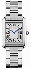 Cartier Watches : W5200014 Calibre 157 Quartz Polished Stainless Steel Silver Roman Numeral Opaline With Blued Steel Hands Dial Brushed And Polished Stainless Steel Band Men Watch