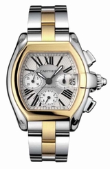 Cartier Watches : W62027Z1 Calibre 8510 Automatic 18k Yellow Gold And Stainless Steel Silver Sunray Chronograph With Roman Numerals And Magnifieid Date At 3 Dial 18k Yellow Gold And Stainless Steel With Interchangeable Leather Band Men Watch
