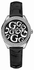 Guess Watches : W65008L2 Quartz Analog Crystal Bezel Black Leather Women Watch
