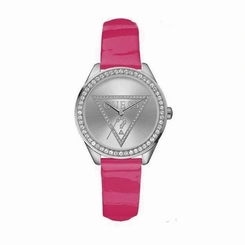Guess Watches : W65010L5 Quartz Silver Dial Stainless Steel Case With Pink Leather Strap Women Watch