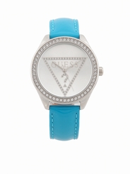 Guess Watches : W65010L6 Quartz Silver Dial Stainless Steel Case With Blue Leather Strap Women Watch