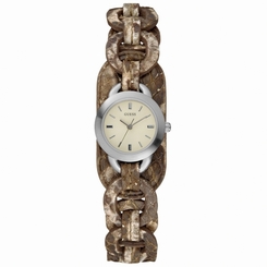 Guess Watches : W65013L1 Quartz White Dial Stainless Steel Case With Brown Leather Strap Women Watch