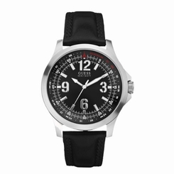 Guess Watches : W65017G1 Quartz Analog Black Leather Men Watch