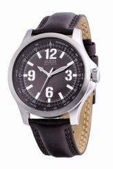 Guess Watches : W65017G2 Analog Brown Dial Stainless Steel Case With Brown Leather Strap Men Watch