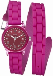 Guess Watches : W65023L3 Quatz Pink Dial Stainless Steel Case With Pink Leather Strap Women Watch