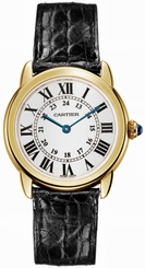 Cartier Watches : W6700355 Quartz 18kt Yellow Gold Silver Opaline With Roman Numeral Hour Markers And Blued Steel Hands Dial Crocodile Black Leather Band Women Watch