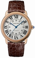 Cartier Watches : W6701009 Self Winding Automatic with Caliber Cartier 049 18k Polished Rose Gold Silver Opaline With Roman Numeral Hour Markers And Blued Steel Hands Dial Brown Alligator Leather Strap Band Men Watch