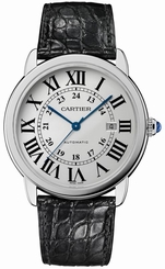 Cartier Watches : W6701010 Self Winding Automatic with Caliber Cartier 049 Polished Stainless Steel Silver Opaline With Roman Numeral Hour Markers And Blued Steel Hands Dial Black Crocodile Leather Strap Band Men Watch