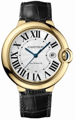 Cartier Watches : W6900551 Automatic 14kt Yellow Gold Silver Dial Crocodile Black Leather Band Men Watch