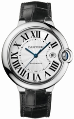 Cartier Watches : W69016Z4 Calibre 049 Automatic Polished Stainless Steel Silver Opaline With Roman Numerals Dial Black Crocodile Leather Band Men Watch