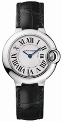 Cartier Watches : W69018Z4 Calibre 057 Quartz Polished Stainless Steel Silver Opaline With Roman Numerals Dial Black Alligator Strap Band Women Watch