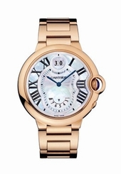 Cartier Watches : W6920035 Battery Operated Quartz 18k Polished Rose Gold White Mother Of Pearl 2nd Time Zone And Date At 12 With Blue Sword Shaped Hands Dial 18k Polished Rose Gold Band Women Watch