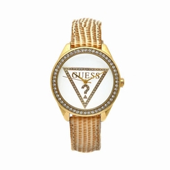 Guess Watches : W70015L1 Quartz White Dial Gold Stainless Steel Case With Brown Leather Strap Men Watch