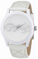 Guess Watches : W70040L1 Quartz White Dial Stainless Steel Case With White Leather Strap Women Watch