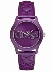 Guess Watches : W70040L3 Quartz Purple Dial Stainless Steel Case With Purple Leather Strap Women Watch