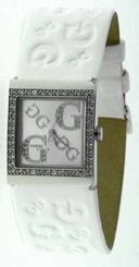 Guess Watches : W75000L1 Quartz Analog Crystal Bezel White Leather Women Watch