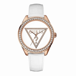 Guess Watches : W75030L1 Quartz White Dial Stainless Steel Case With White Leather Strap Women Watch