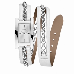 Guess Watches : W75046L1 Quartz White Dial Stainless Steel Case With White Leather Strap Women Watch