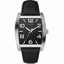 Guess Watches : W75051G1 Quartz Black Dial Stainless Steel Case With Black Leather Strap Men Watch