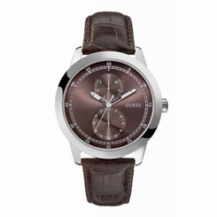 Guess Watches : W75065G2 Quartz Brown Dial Stainless Steel Case With Brown Leather Strap Men Watch