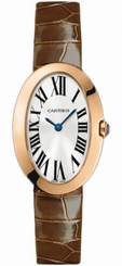 Cartier Watches : W8000007 Battery Operated Quartz 18k Polished Rose Gold Silver With Roman Numeral Hour Markers And Blue Sword Shaped Hands Dial Brown Crocodile Leather With 18k Gold Buckle Band Women Watch