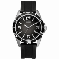 Guess Watches : W80054G1 Quartz Black Dial Stainless Steel Case With Black Rubber Strap Men Watch