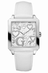 Fake AAA Guess Watches : W80056L1 Quartz White Dial Stainless Steel Case With White Leather Strap Women Watch Watch