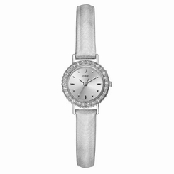 Guess Watches : W80064L1 Quartz Silver Dial Stainless Steel Case With White Leather Strap Women Watch
